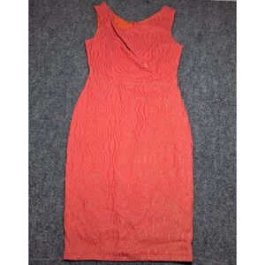 Vtg 90s Maria Bonita Coral Color with Gold Glittery Pattern Body-Con Knee-Length